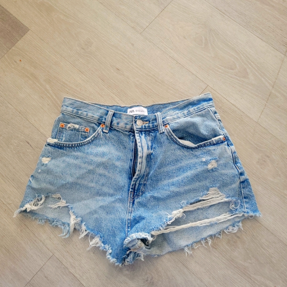 Zara Light Blue Distressed Jean Shorts